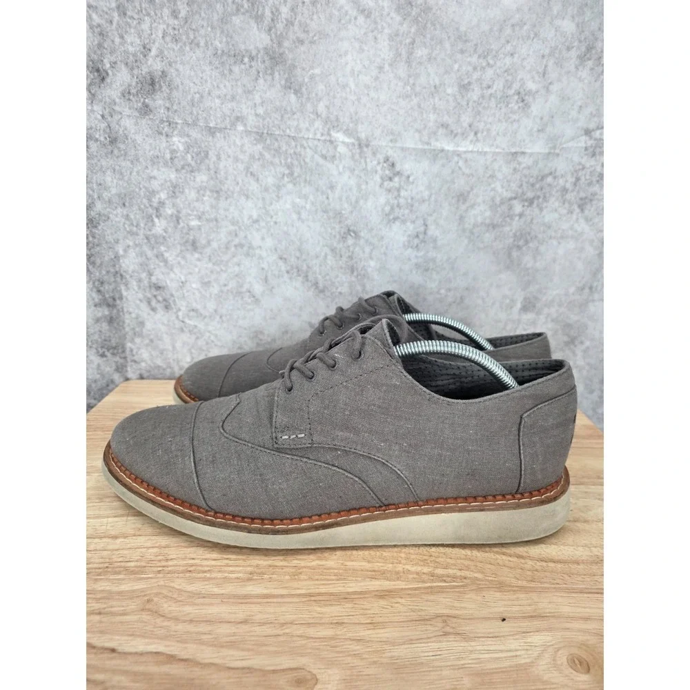 TOMS Brogue Shoes Men's 12 Gray Canvas Casual Wingtip Oxford Sneakers